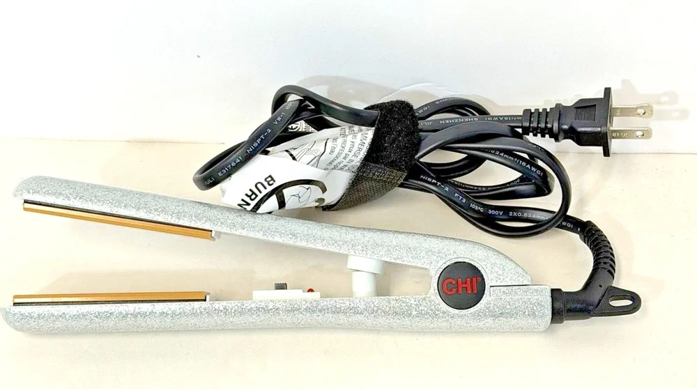 CHI Hair Straightener Flat Iron Silver Glitter 1 Inch Ceramic Plates Tested